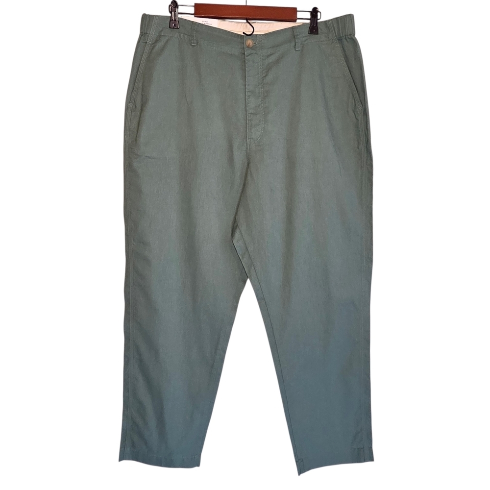 Uniqlo Women's Green Linen Cotton Tapered Pants High Rise Casual Leisure Sz XXL